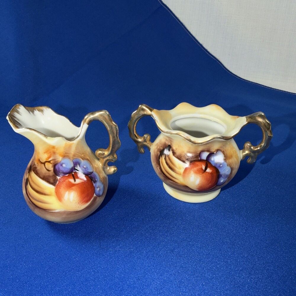 Vintage Enesco Japan E2351 Miniature Creamer & Sugar Bowl Fruit Porcelain Set